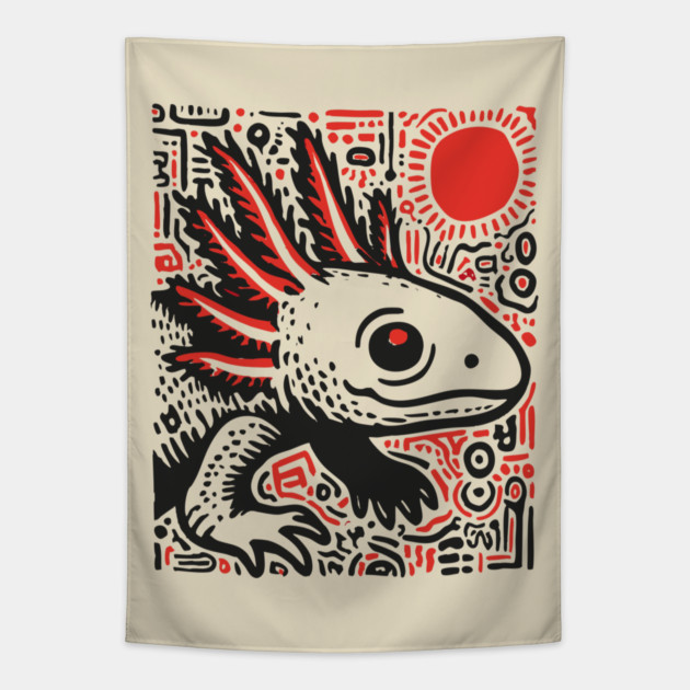 Quirky Axolotl Folk Art Print for Science Kid Bedroom Decor Tapestry by TuncGK
