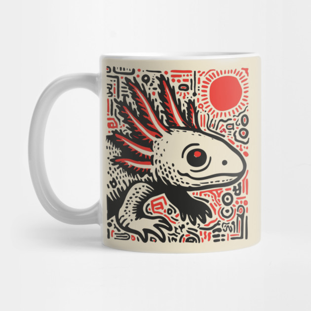 Quirky Axolotl Folk Art Print for Science Kid Bedroom Decor by TuncGK