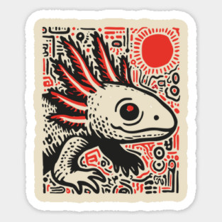 Quirky Axolotl Folk Art Print for Science Kid Bedroom Decor Sticker