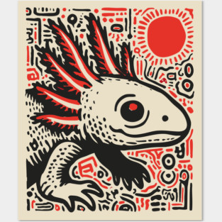 Quirky Axolotl Folk Art Print for Science Kid Bedroom Decor Posters and Art