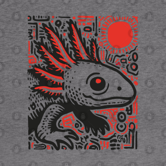 Quirky Axolotl Folk Art Print for Science Kid Bedroom Decor by TuncGK