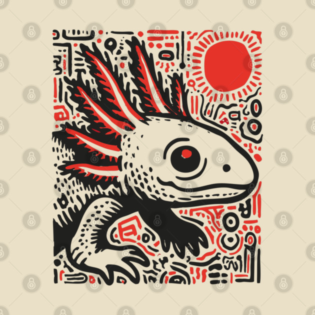 Quirky Axolotl Folk Art Print for Science Kid Bedroom Decor by TuncGK