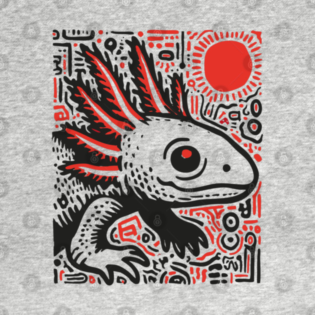 Quirky Axolotl Folk Art Print for Science Kid Bedroom Decor by TuncGK