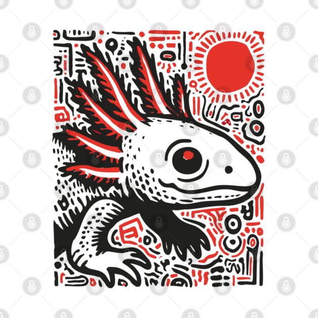 Quirky Axolotl Folk Art Print for Science Kid Bedroom Decor by TuncGK