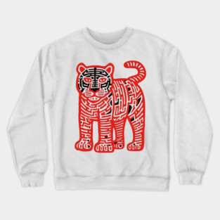Fierce Red Tiger Maze Art for Cool Kids Crewneck Sweatshirt