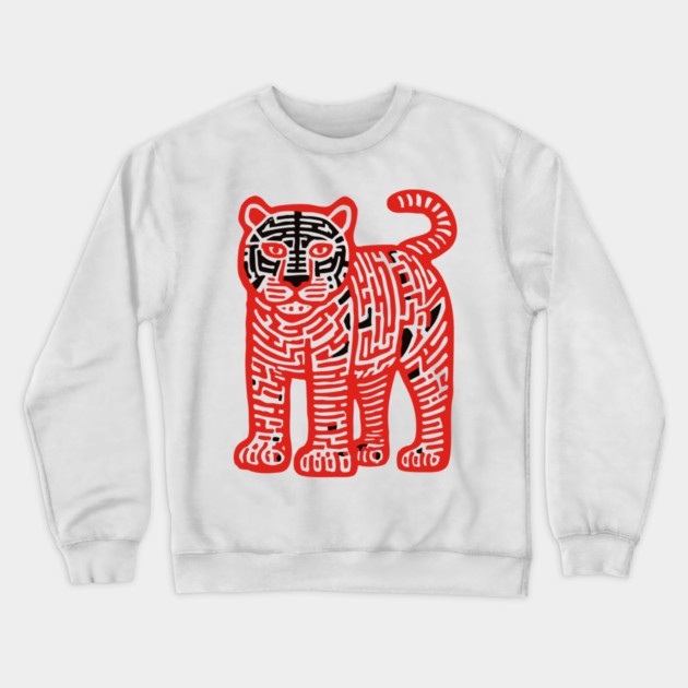 Fierce Red Tiger Maze Art for Cool Kids Crewneck Sweatshirt by TuncGK