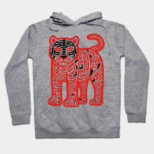 Fierce Red Tiger Maze Art for Cool Kids Hoodie