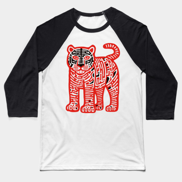 Fierce Red Tiger Maze Art for Cool Kids Baseball T-Shirt by TuncGK