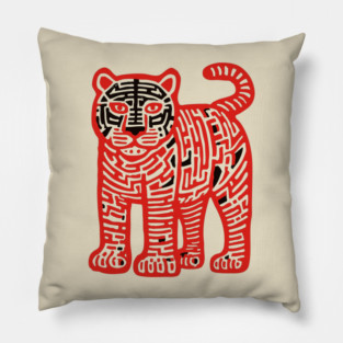 Fierce Red Tiger Maze Art for Cool Kids Pillow