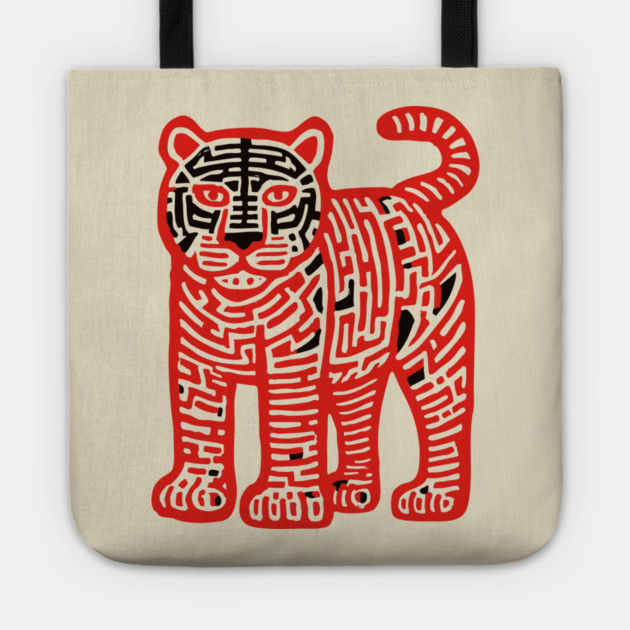 Fierce Red Tiger Maze Art for Cool Kids Tote by TuncGK