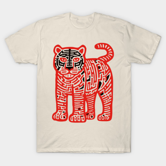 Fierce Red Tiger Maze Art for Cool Kids T-Shirt by TuncGK