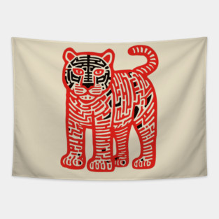 Fierce Red Tiger Maze Art for Cool Kids Tapestry