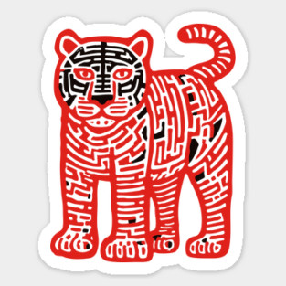 Fierce Red Tiger Maze Art for Cool Kids Sticker