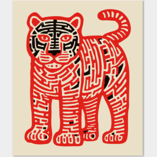 Fierce Red Tiger Maze Art for Cool Kids Posters and Art