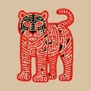 Fierce Red Tiger Maze Art for Cool Kids T-Shirt