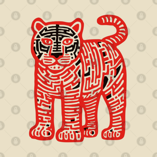 Fierce Red Tiger Maze Art for Cool Kids by TuncGK