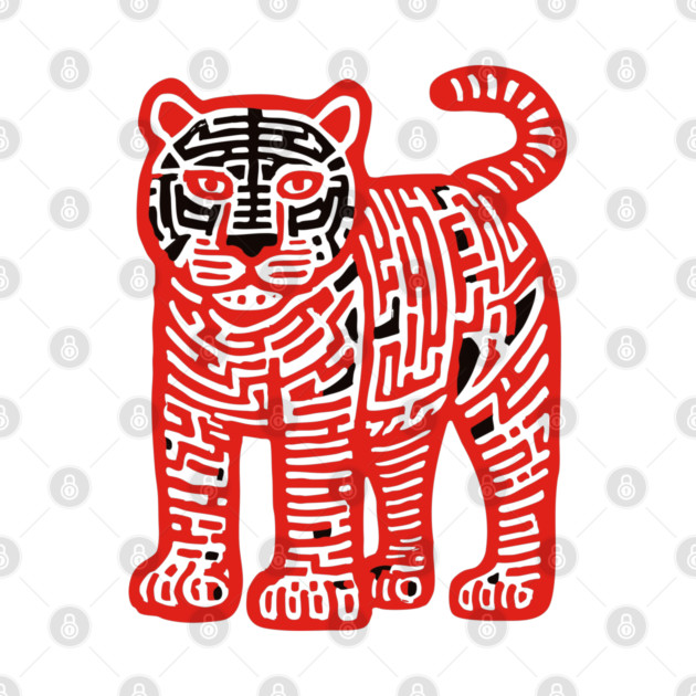 Fierce Red Tiger Maze Art for Cool Kids by TuncGK
