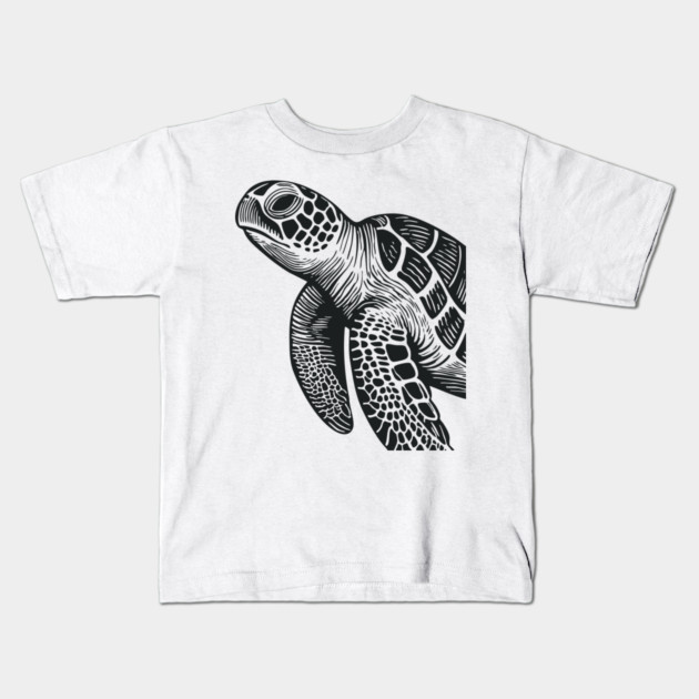 Serene Sea Turtle Linocut Print for Calming Ocean Nursery Decor Kids T-Shirt by TuncGK