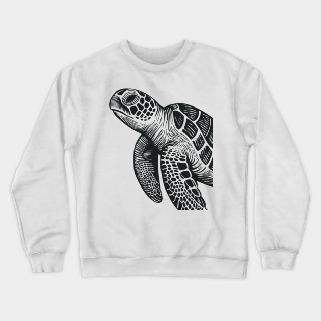 Serene Sea Turtle Linocut Print for Calming Ocean Nursery Decor Crewneck Sweatshirt by TuncGK