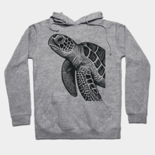 Serene Sea Turtle Linocut Print for Calming Ocean Nursery Decor Hoodie
