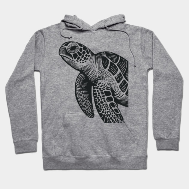 Serene Sea Turtle Linocut Print for Calming Ocean Nursery Decor Hoodie by TuncGK