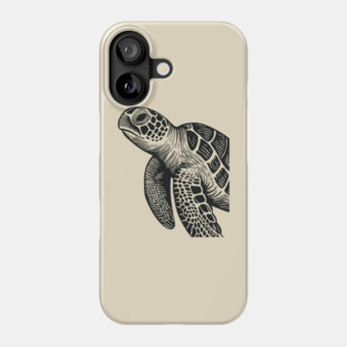 Serene Sea Turtle Linocut Print for Calming Ocean Nursery Decor Phone Case