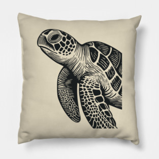 Serene Sea Turtle Linocut Print for Calming Ocean Nursery Decor Pillow