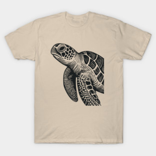 Serene Sea Turtle Linocut Print for Calming Ocean Nursery Decor T-Shirt