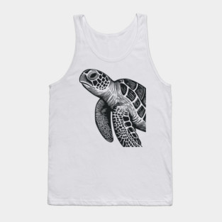 Serene Sea Turtle Linocut Print for Calming Ocean Nursery Decor Tank Top