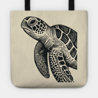 Serene Sea Turtle Linocut Print for Calming Ocean Nursery Decor Tote