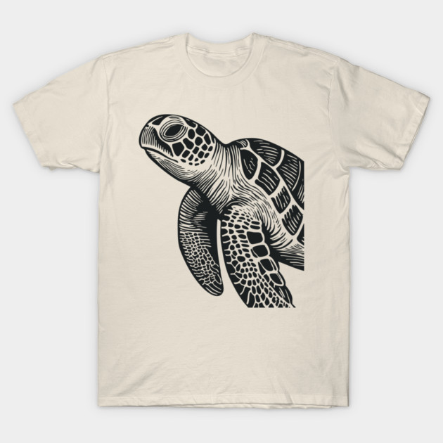 Serene Sea Turtle Linocut Print for Calming Ocean Nursery Decor T-Shirt by TuncGK