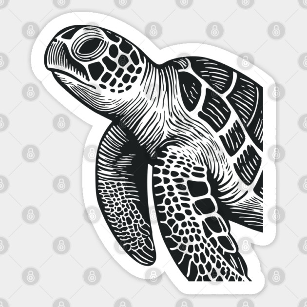 Serene Sea Turtle Linocut Print for Calming Ocean Nursery Decor Sticker by TuncGK