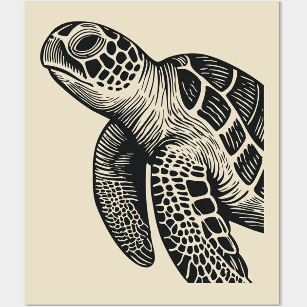 Serene Sea Turtle Linocut Print for Calming Ocean Nursery Decor Wall Art by TuncGK