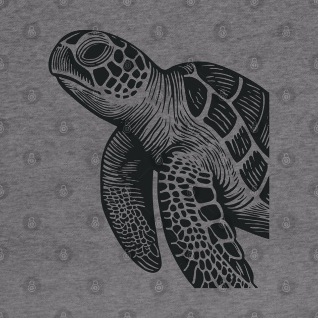 Serene Sea Turtle Linocut Print for Calming Ocean Nursery Decor by TuncGK