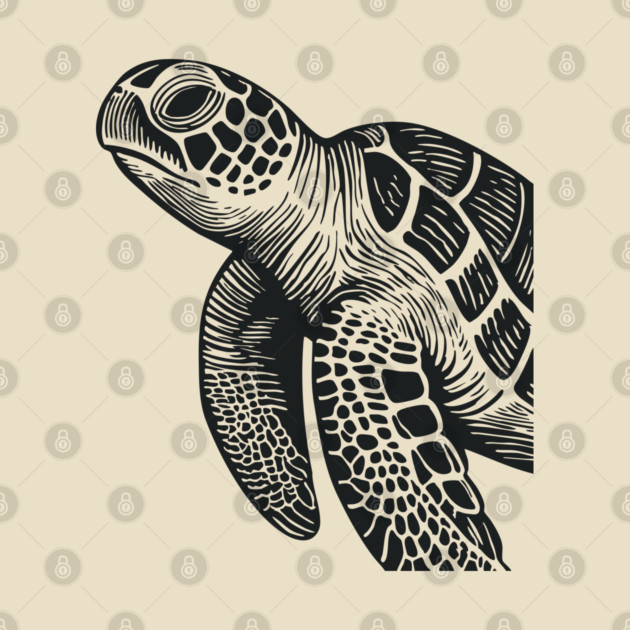 Serene Sea Turtle Linocut Print for Calming Ocean Nursery Decor by TuncGK