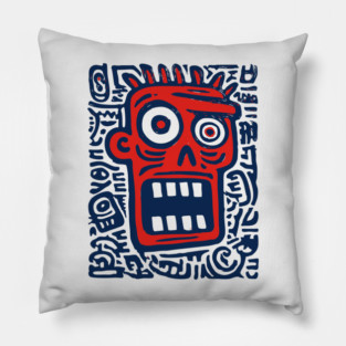 Expressive Street Art Face for Edgy Dorm Room Pillow