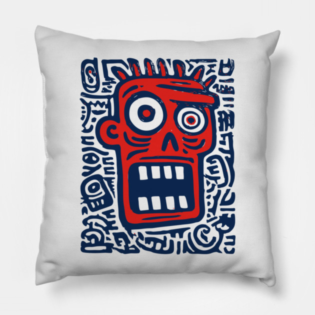 Expressive Street Art Face for Edgy Dorm Room Pillow by TuncGK