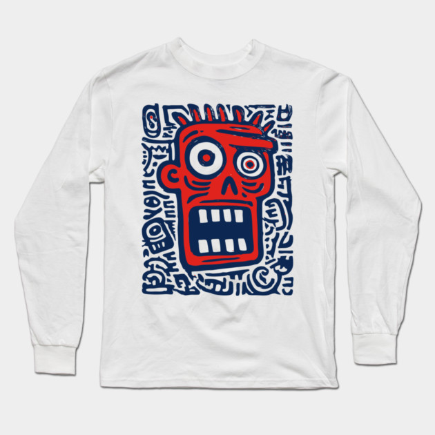 Expressive Street Art Face for Edgy Dorm Room Long Sleeve T-Shirt by TuncGK