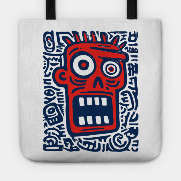 Expressive Street Art Face for Edgy Dorm Room Tote by TuncGK