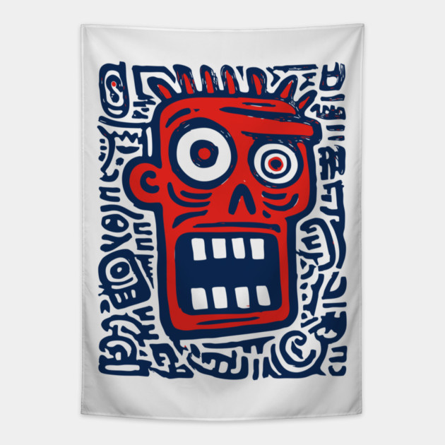 Expressive Street Art Face for Edgy Dorm Room Tapestry by TuncGK