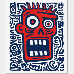 Expressive Street Art Face for Edgy Dorm Room Posters and Art