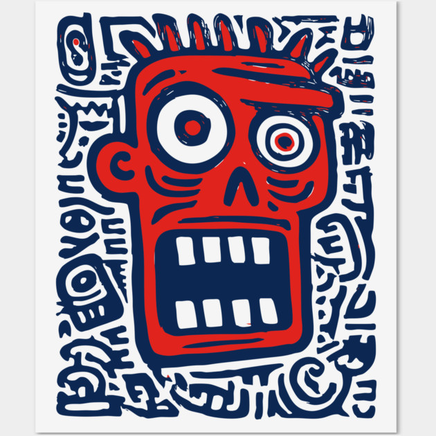 Expressive Street Art Face for Edgy Dorm Room Wall Art by TuncGK