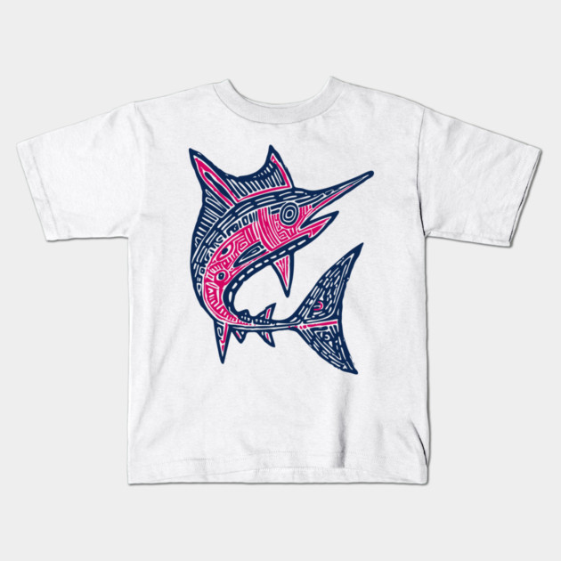 Dynamic Swordfish Block Print for Kids Ocean Adventure Room Kids T-Shirt by TuncGK
