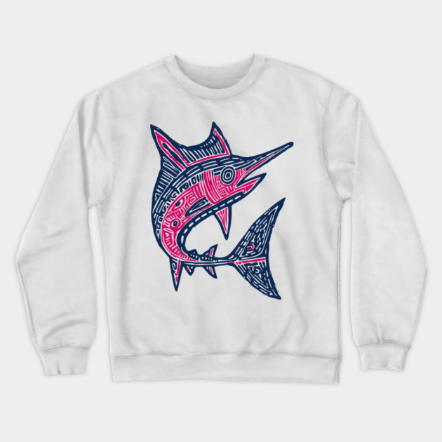 Dynamic Swordfish Block Print for Kids Ocean Adventure Room Crewneck Sweatshirt by TuncGK