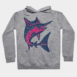 Dynamic Swordfish Block Print for Kids Ocean Adventure Room Hoodie