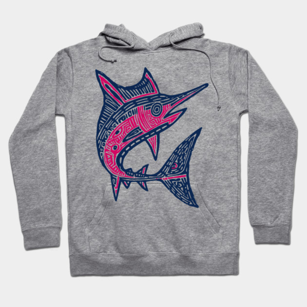 Dynamic Swordfish Block Print for Kids Ocean Adventure Room Hoodie by TuncGK