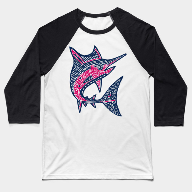 Dynamic Swordfish Block Print for Kids Ocean Adventure Room Baseball T-Shirt by TuncGK