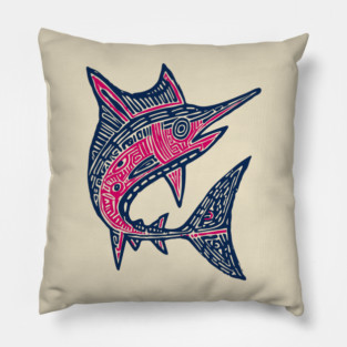 Dynamic Swordfish Block Print for Kids Ocean Adventure Room Pillow