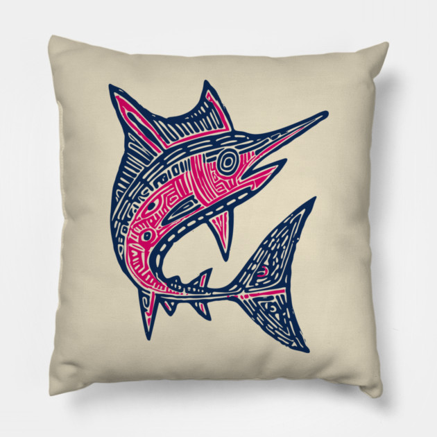 Dynamic Swordfish Block Print for Kids Ocean Adventure Room Pillow by TuncGK