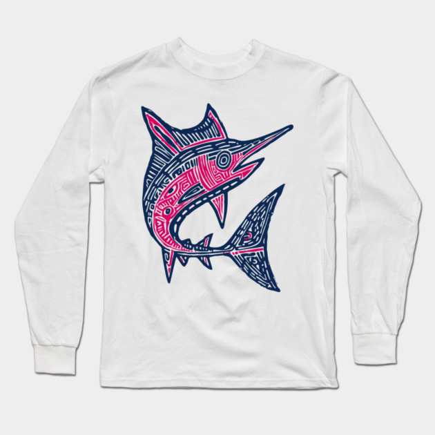 Dynamic Swordfish Block Print for Kids Ocean Adventure Room Long Sleeve T-Shirt by TuncGK